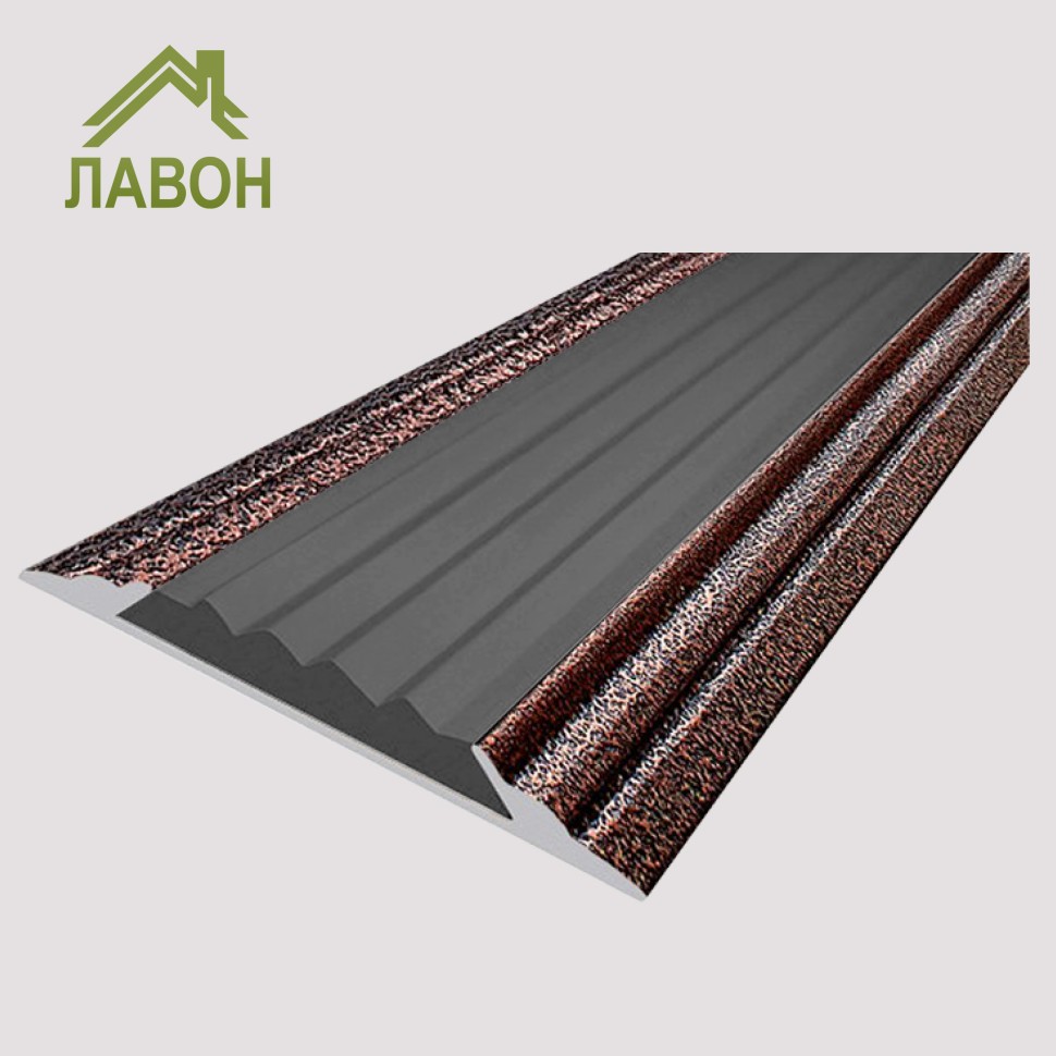 Алюминиевая окрашенная полоса 46 мм 2 метра "состаренная медь", цвет вставки серый