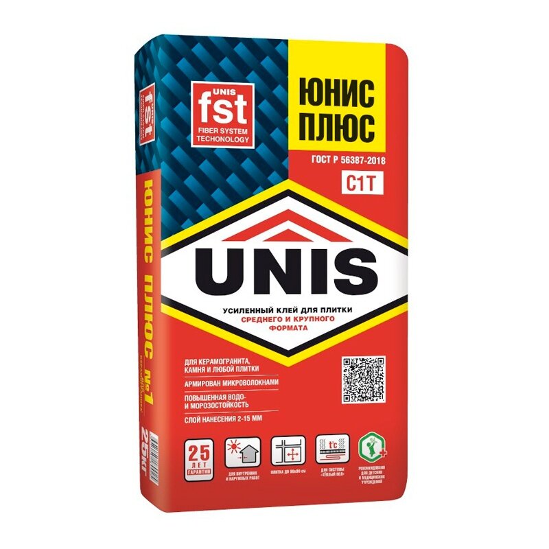 Клей для плитки Unis Плюс, 25 кг