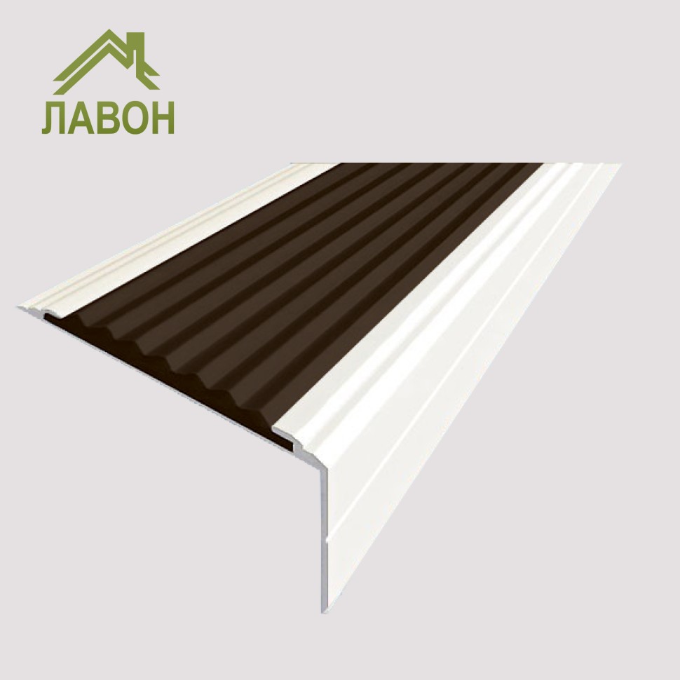 Анодированный алюминиевый угол-порог Премиум 50 мм глянцевый белый, цвет вставки темно-коричневый 3 метра