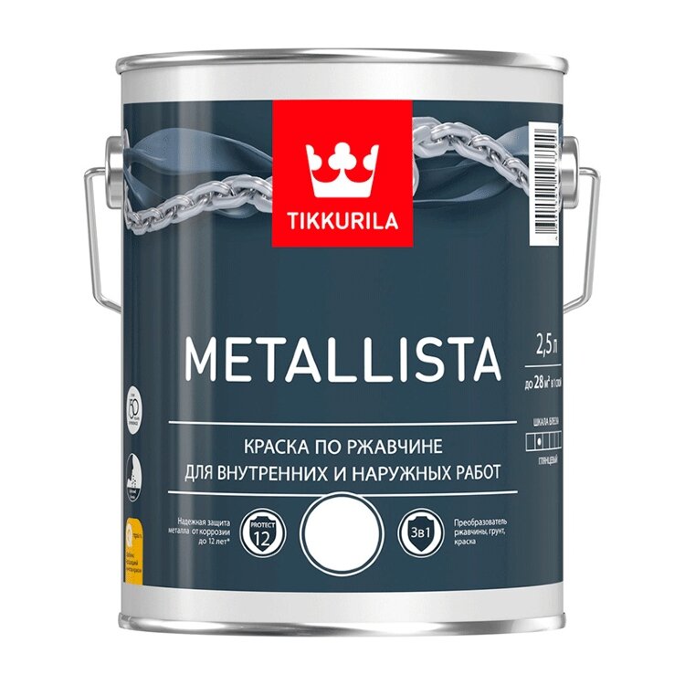 Краска по ржавчине Tikkurila Metallista молотковая серебристая (2,5 л)